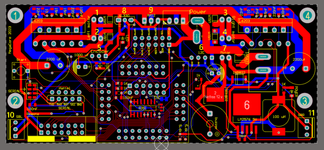 Robot controller — full schematic (MCU, power, motor drivers, I/O).